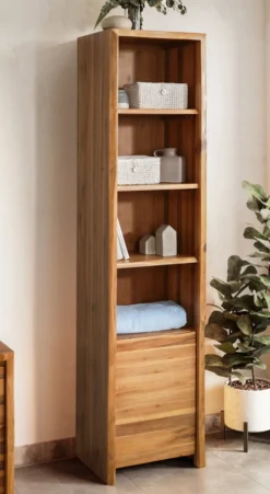 Badhochschrank 45x185cm 'Dakar' Akazie massiv lackiert