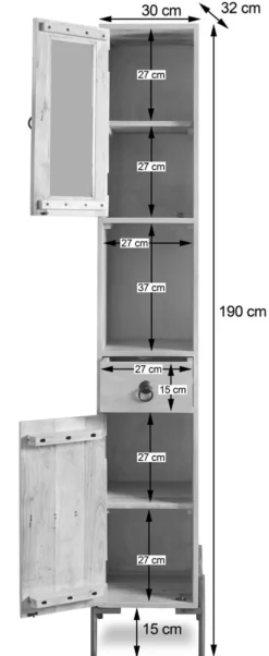 Badhochschrank 30x192cm 'Kjoto' Akazie massiv hell