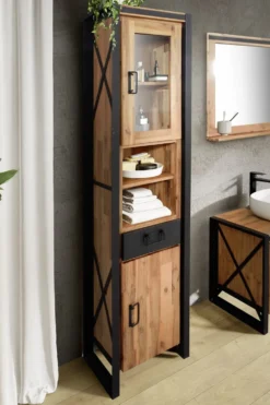 Badhochschrank 45x190cm 'Montreux' Akazie & Metall schwarz