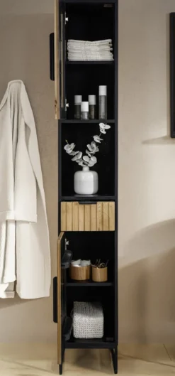 Badhochschrank 30x190cm 'Namibia' Eiche & Mango schwarz