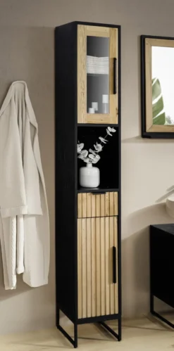 Badhochschrank 30x190cm 'Namibia' Eiche & Mango schwarz