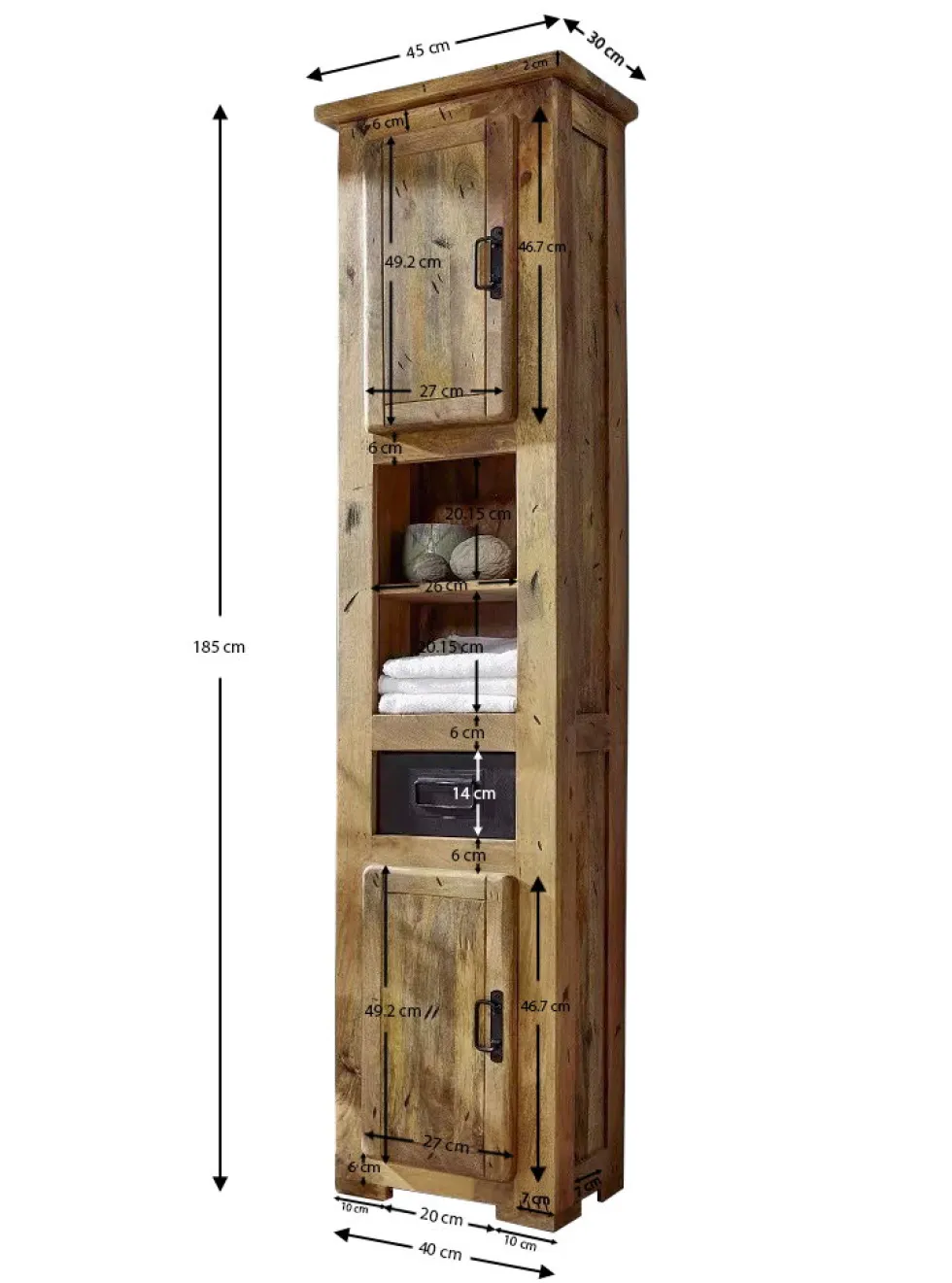 Badhochschrank 45x185cm 'Railroad' Mango & Eisen