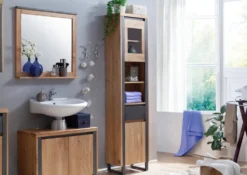 Badhochschrank 45x190cm 'Taipeh' Wildeiche & Metall gebürstet