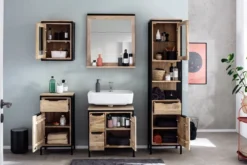 Bad komplett 5-tlg. 'Brooklyn' Mango & Metall schwarz Glasoberschrank