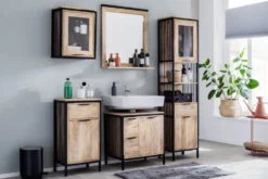 Bad komplett 5-tlg. 'Brooklyn' Mango & Metall schwarz Glasoberschrank
