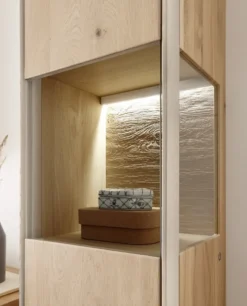 Badmidischrank 39x134cm inkl.Beleuchtung 'Avallon' Wildeiche geölt & creme Rechts