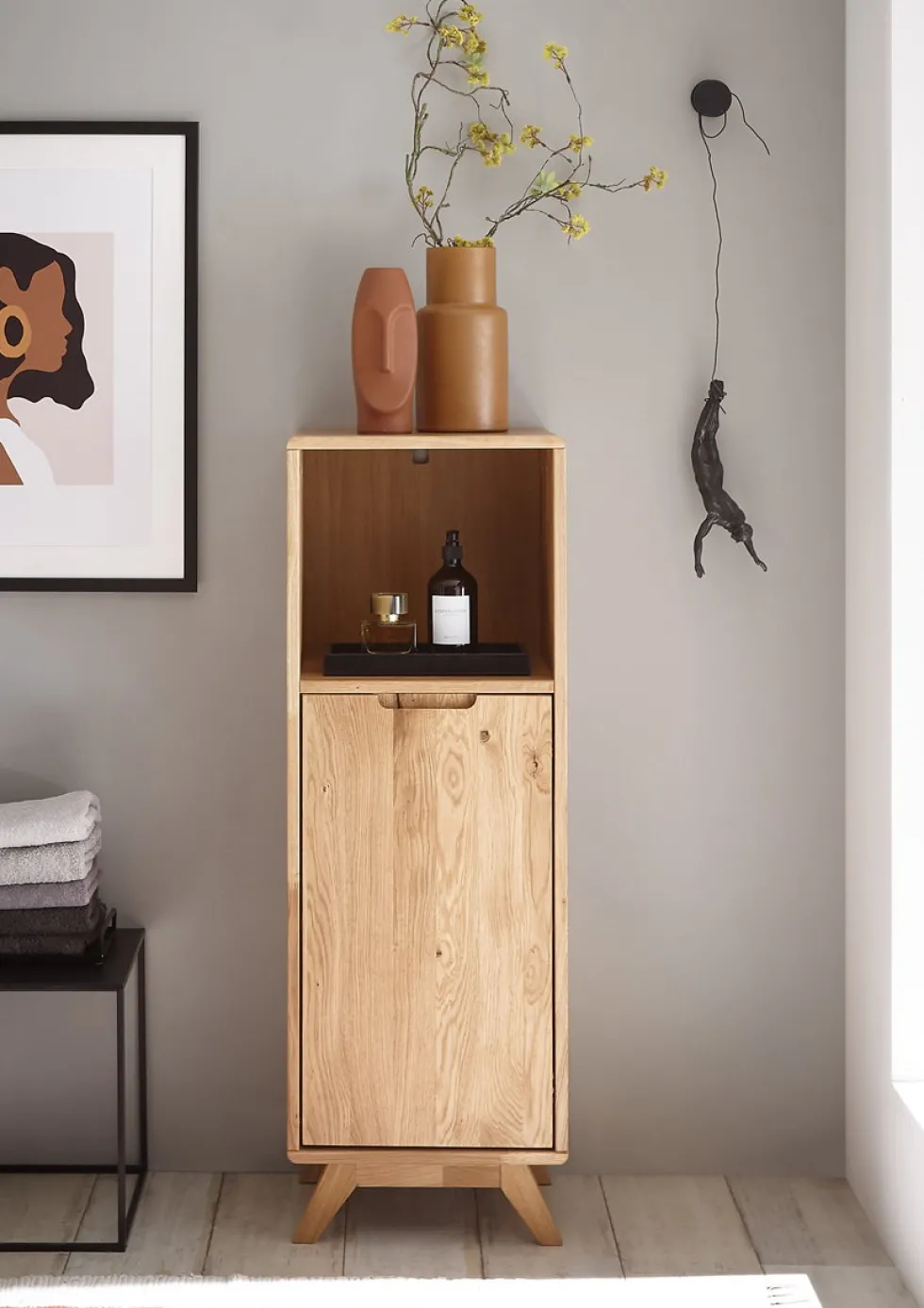 Badmidischrank 40x115cm 'Memphis' Wildeiche massiv geölt