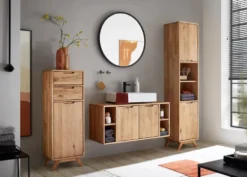 Badmidischrank 40x115cm 'Memphis' Wildeiche massiv geölt 2 SK