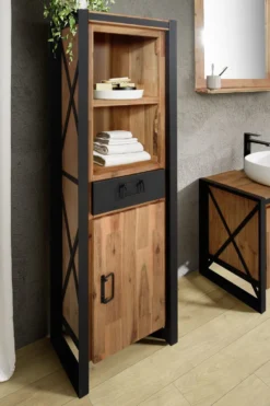 Badmidischrank 45x150cm 'Montreux' Akazie & Metall schwarz