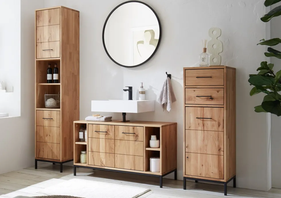 Badmidischrank 40x115cm 'Orlando' Wildeiche massiv geölt 2 SK