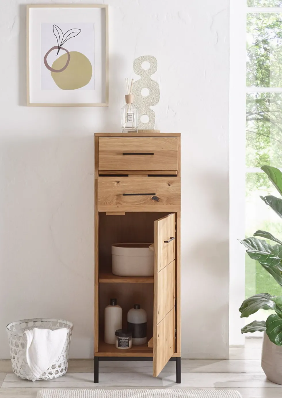 Badmidischrank 40x115cm 'Orlando' Wildeiche massiv geölt 2 SK