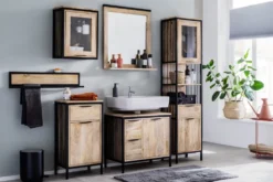 Badoberschrank mit Glas 43x55cm 'Brooklyn' Mango & Metall schwarz