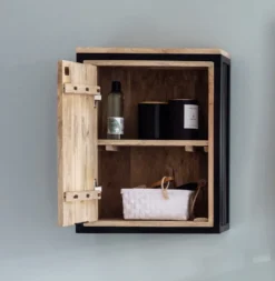 Badoberschrank 43x55cm 'Brooklyn' Mango & Metall schwarz