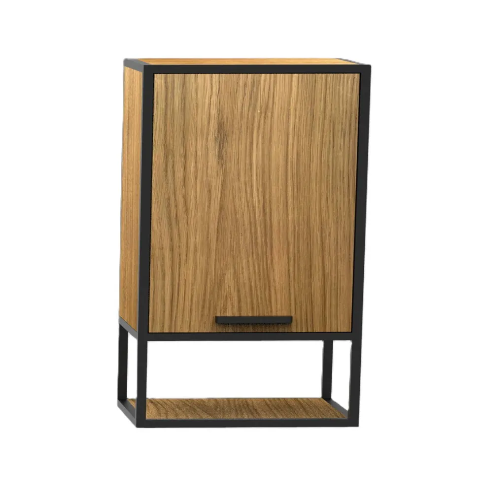 Badoberschrank 35x60cm 'Derry' Eiche massiv & Metall schwarz