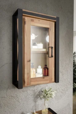 Badoberschrank 45x70cm 'Montreux' Akazie & Metall schwarz