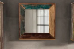 Badspiegel 70x70cm 'Hawkins' recyceltes Altholz mehrfarbig lackiert