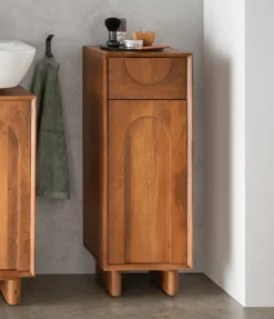 Badunterschrank 32x86cm 'Curves' Mango massiv dunkelbraun