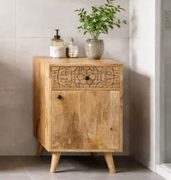 Badunterschrank 40x77cm 'Lyn' Mangoholz mit schwarzen Ornamenten