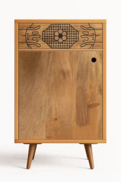 Badunterschrank 40x77cm 'Lyn' Mangoholz mit schwarzen Ornamenten