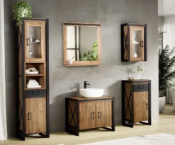 Badunterschrank 45x85cm 'Montreux' Akazie & Metall schwarz