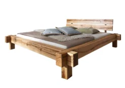Balkenbett 'Daniel' 160x200cm Wildeiche massiv BE-0405