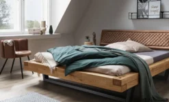 Balkenbett 'Mara' 200x200cm Wildeiche geölt