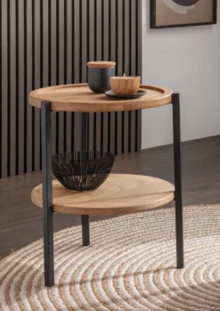 Beistelltisch 40cm 'Lissabon' Wildeiche Stahl schwarz 2 Platten