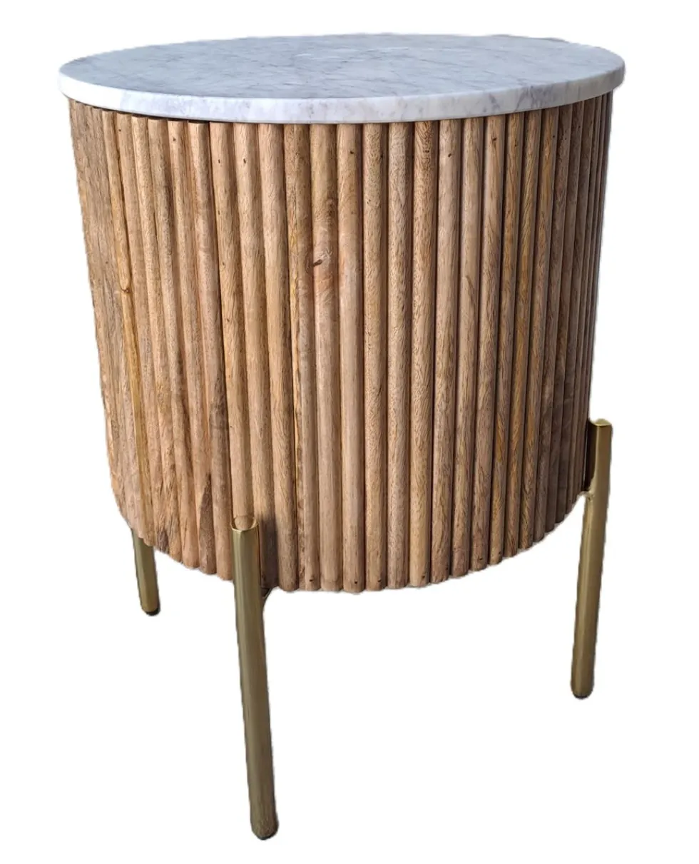 Beistelltisch 40cm mit Tür "Valencia"' Mango braun lackiert & Marmor weiss