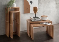 Beistelltisch 2er-Set "Woody" recyceltes Teakholz groß