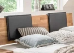 Bett 'Bozen' Kernbuche geölt VARIATIONEN möglich 200x200cm Kopfpolster 2er-Set braun 2 Schubkästen und vordere Blende