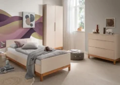 Bett inkl.Rollrost 90x200cm "Annabell" Kiefer creme & gebeizt