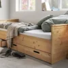 Bett mit Schubladen 90x200cm "Maja" Kiefer massiv laugenfarbig