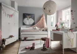 Bettsofa mit Zweitbett und Schubladen 90x200cm "Meggie" MDF weiß lackiert