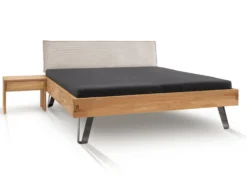 Bett Wildeiche massiv Cord beige 'Luca' verschiedene Größen 200x200cm