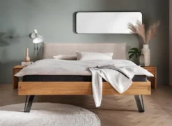 Bett Wildeiche massiv Cord beige 'Luca' verschiedene Größen 200x200cm