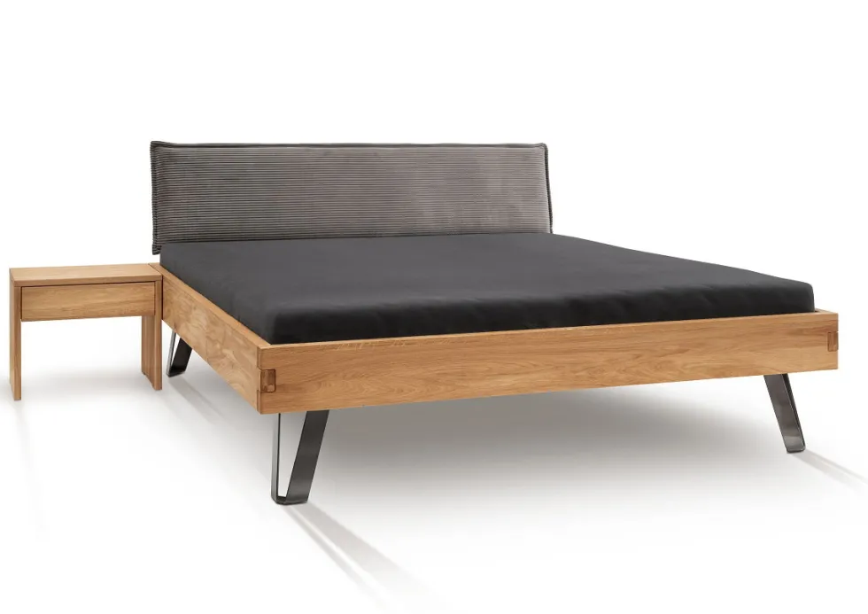 Bett Wildeiche massiv Cord braun 'Luca' verschiedene Größen 140x200cm