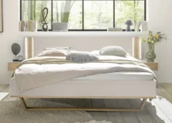 Bett 160x200cm inkl.Beleuchtung & Nakos 'Wynwood' Wildeiche & MDF creme