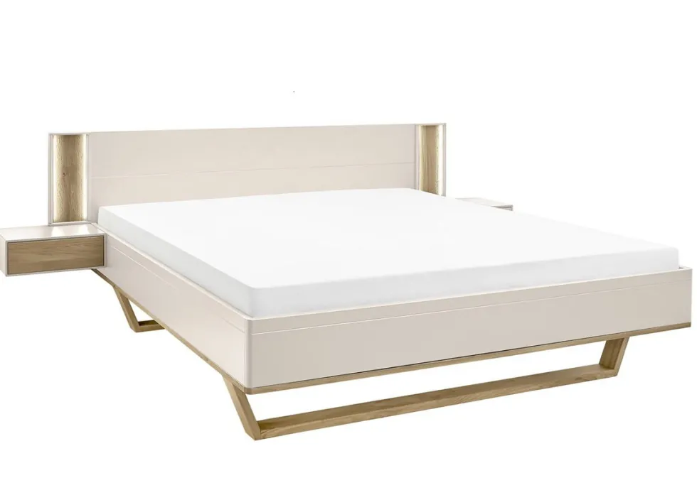 Bett 160x200cm inkl.Beleuchtung & Nakos 'Wynwood' Wildeiche & MDF creme