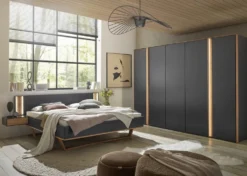 Bett 200x200cm inkl.Beleuchtung & Nakos 'Wynwood' Wildeiche & MDF anthrazit