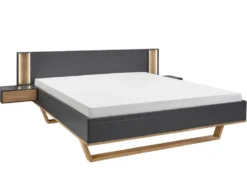 Bett 200x200cm inkl.Beleuchtung & Nakos 'Wynwood' Wildeiche & MDF anthrazit