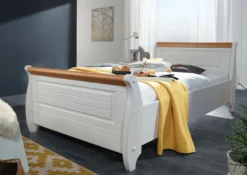Bett 100x200cm "Mailand-Honig" Kiefer weiß SZ-0132