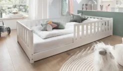 Bodenbett 90x200cm 'Frieda' Buche weiß inkl. Lattenrost