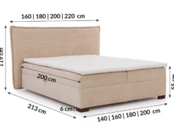 Boxspringbett inkl. Topper 'Olivia' verschiedene Größen Cordstoff creme 140 x 200 cm