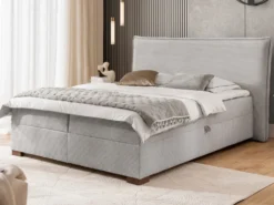Boxspringbett inkl. Topper 'Olivia' verschiedene Größen Cordstoff grau 180 x 200 cm