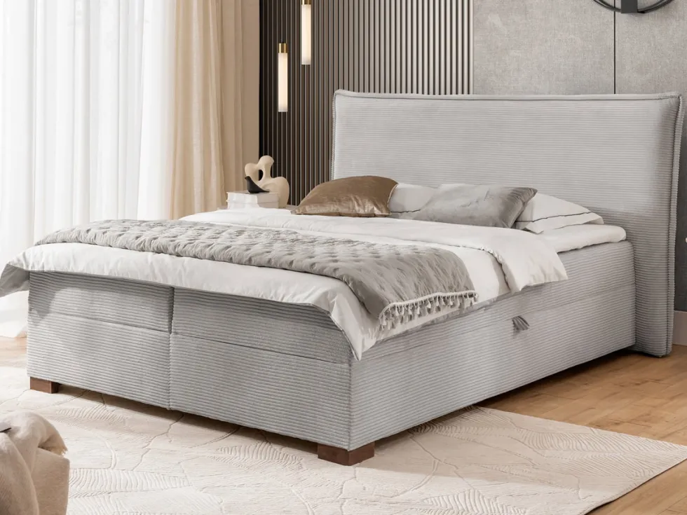 Boxspringbett inkl. Topper 'Olivia' verschiedene Größen Cordstoff grau 180 x 200 cm