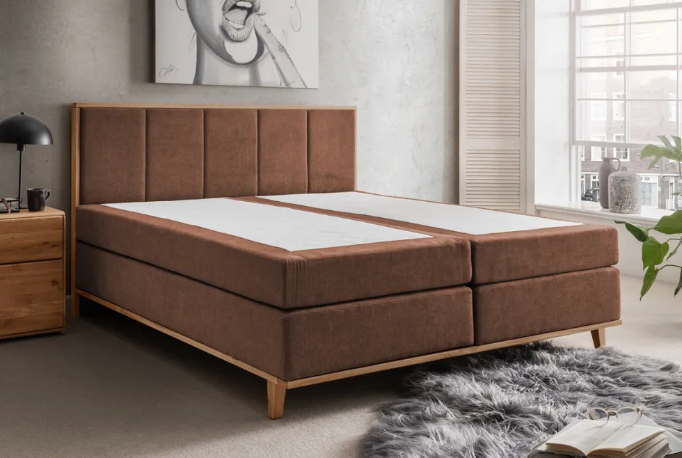Boxspringbett ohne Topper 'Niklas' 200x200cm Eiche Stoff braun