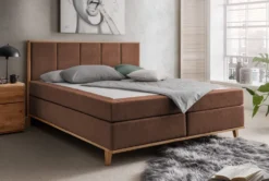 Boxspringbett ohne Topper 'Niklas' 200x200cm Eiche Stoff braun