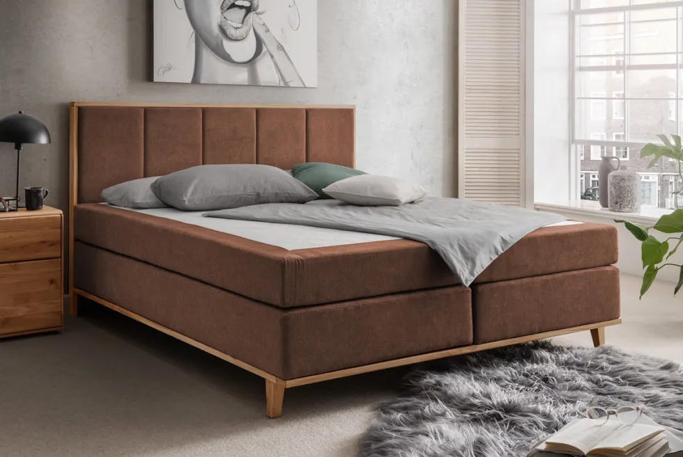 Boxspringbett ohne Topper 'Niklas' 200x200cm Eiche Stoff braun
