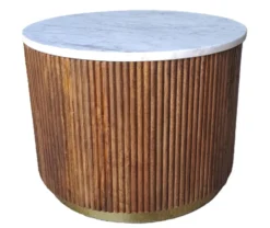 Couchtisch 60cm mit Tür "Valencia"' Mango braun lackiert & Marmor weiss