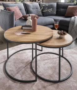 Couchtisch 2er-Set 'Lissabon' Wildeiche Stahl schwarz